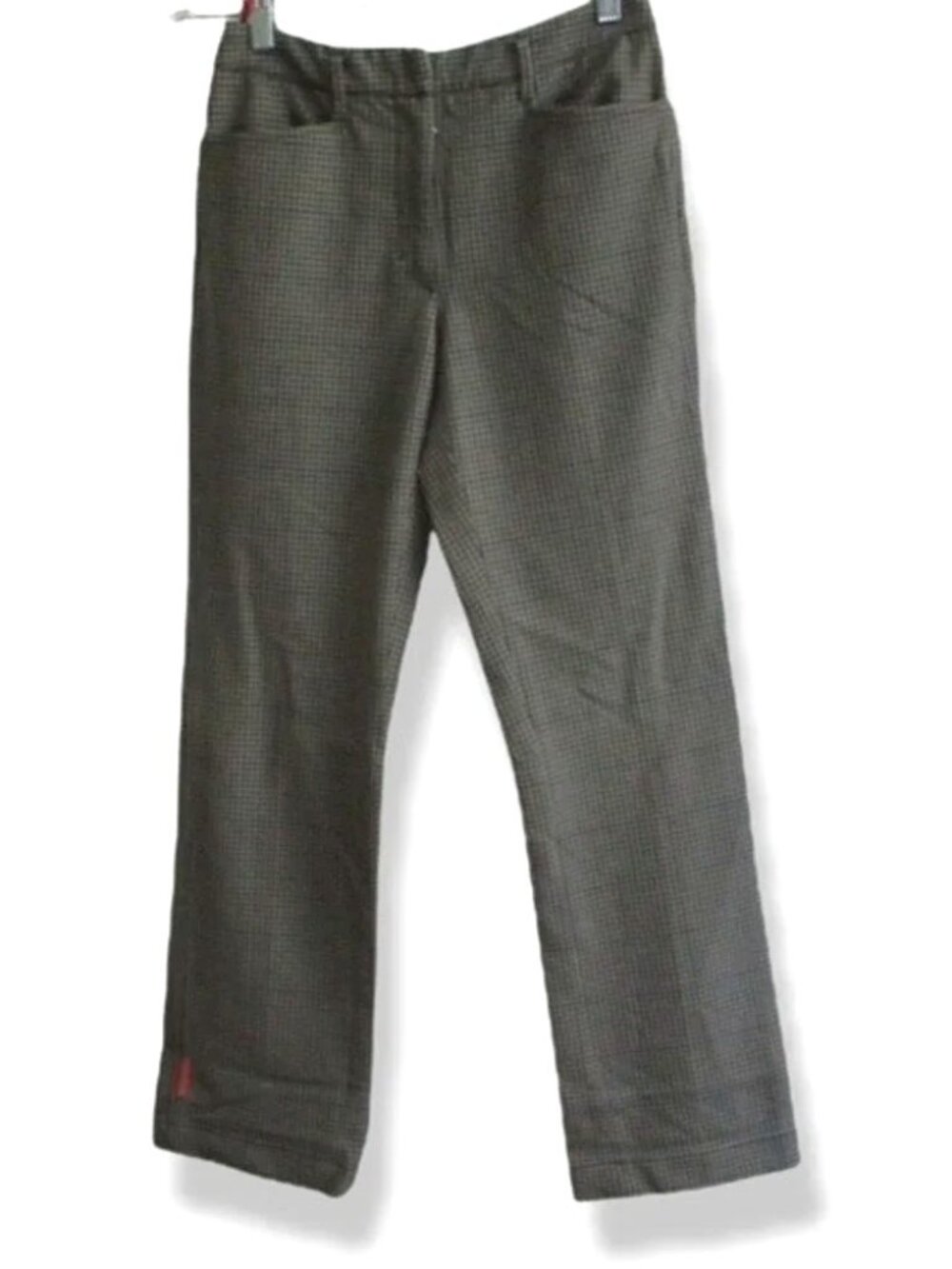 Prada Women’s Straight‐Leg Pants Green and Brown Check Plaid Mid Rise